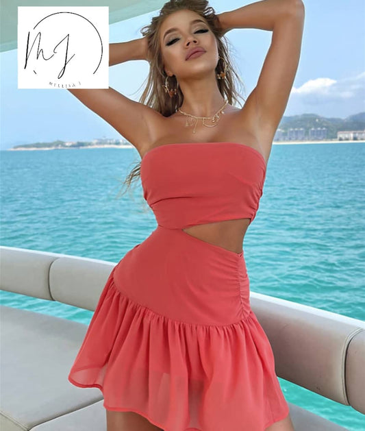 Off Shoulder Cut-Out Ruffle Dresses