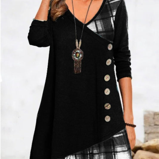 Casual Patchwork Long Sleeve Dress For Women