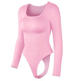 Seamless Threaded Square-neck Waist-cinching Button-front Shapewear Bodysuit