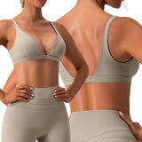 1Pc Women Deep V Neck Sports Bras U-Shaped Back Sport Bras Padded Strappy Crop Open Back Low Impact Bras Sexy Fitness Tank Tops With Removable Pads For Gym Yoga Workout Running