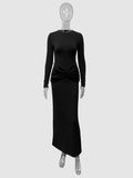 Womens Elegant Long Sleeve Knot Details Patchwork Bodycon Dress