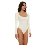 Seamless Threaded Square-neck Waist-cinching Button-front Shapewear Bodysuit