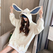 Sweet Cute Preppy Style Rabbit Ears Plus Velvet Thick Hoodies Women Long Sleeve Pullover Big Pocket Kawaii Sweatshirts for Girls