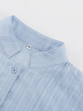 Cotton Striped Shirt O-Neck Lantern Sleeve Top Elastic Waist Shorts Female Sets