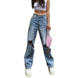 American Ripped High Waist Wide Leg Jeans