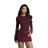 Three-dimensional Floral Patchwork Long-sleeve Dress