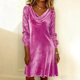 Women's Velvet Sequin Patchwork Long-Sleeve Dress