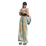 American Retro Mud Yellow Wide Leg Jeans