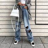 American Ripped High Waist Wide Leg Jeans