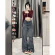 Love Embroidered Wide-leg Simple Casual Jeans