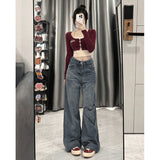Love Embroidered Wide-leg Simple Casual Jeans