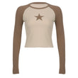 Stars Patchwork Long Sleeve T-shirts Women Slim Tops