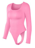 Seamless Threaded Square-neck Waist-cinching Button-front Shapewear Bodysuit