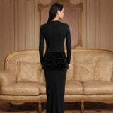 Womens Elegant Long Sleeve Knot Details Patchwork Bodycon Dress