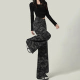 Women's American-style Wide-leg Camouflage Jeans