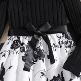 Long Sleeve Knitted Patchwork Retro Printed Princess Dress