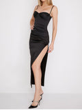 Women's Satin High Slit Pleated Slip Dress