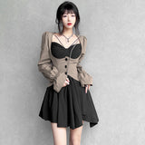 Women's Irregular French Retro Patchwork Long Sleeve Dress