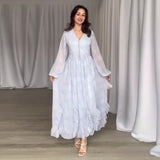 Mesh Patchwork Ruffled Long Sleeve Elegant Dress