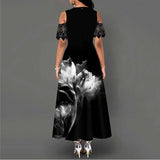 Women's Printed Lace Sleeve Long Patchwork Dress