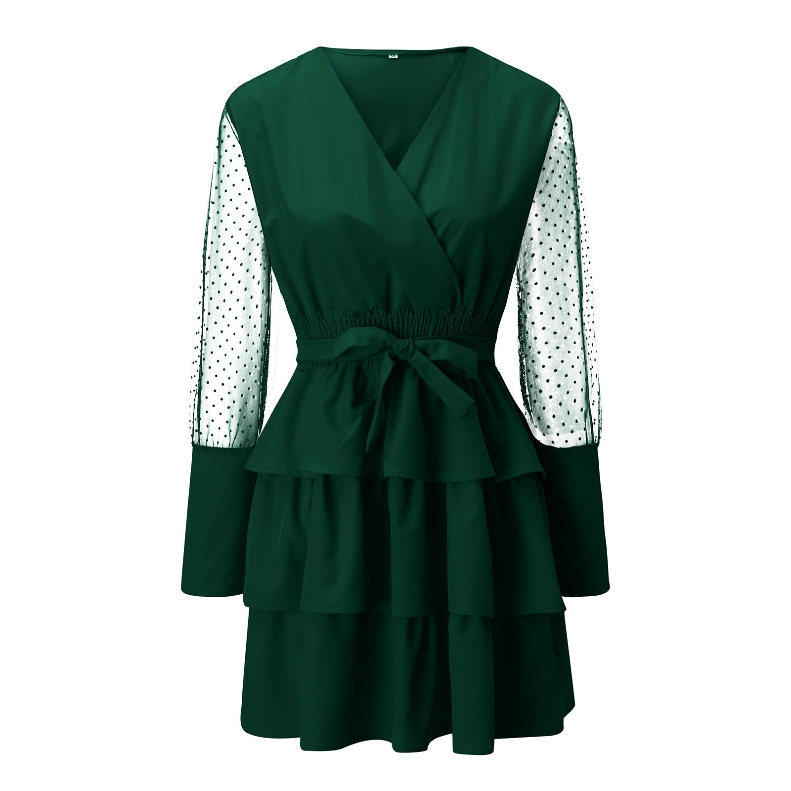 New Patchwork Mesh Sleeve Long Sleeve Dress Cake Dress