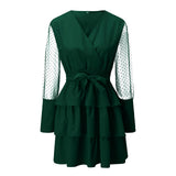 New Patchwork Mesh Sleeve Long Sleeve Dress Cake Dress