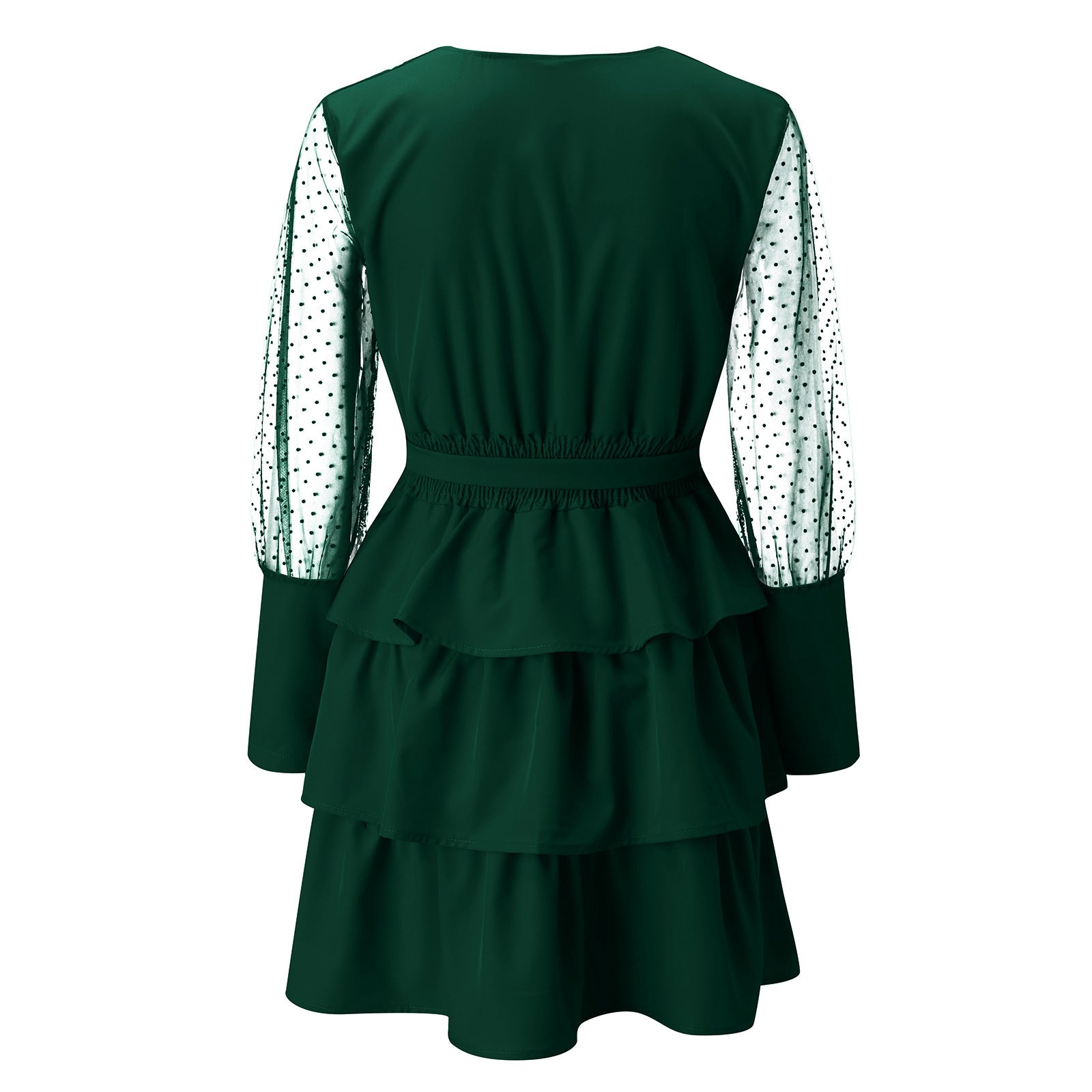 New Patchwork Mesh Sleeve Long Sleeve Dress Cake Dress