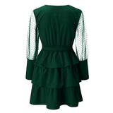 New Patchwork Mesh Sleeve Long Sleeve Dress Cake Dress