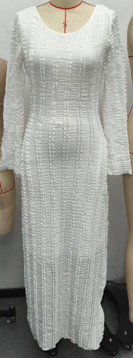 Fashionable Round-Neck Lace-Patchwork Long-Sleeve Dress
