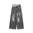 Retro Double-Waistband Washed Straight-Leg Loose Wide-Leg Jeans