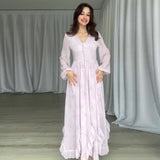 Mesh Patchwork Ruffled Long Sleeve Elegant Dress
