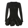 Womens Fashion Patchwork Lace-Up Long-Sleeve Dress