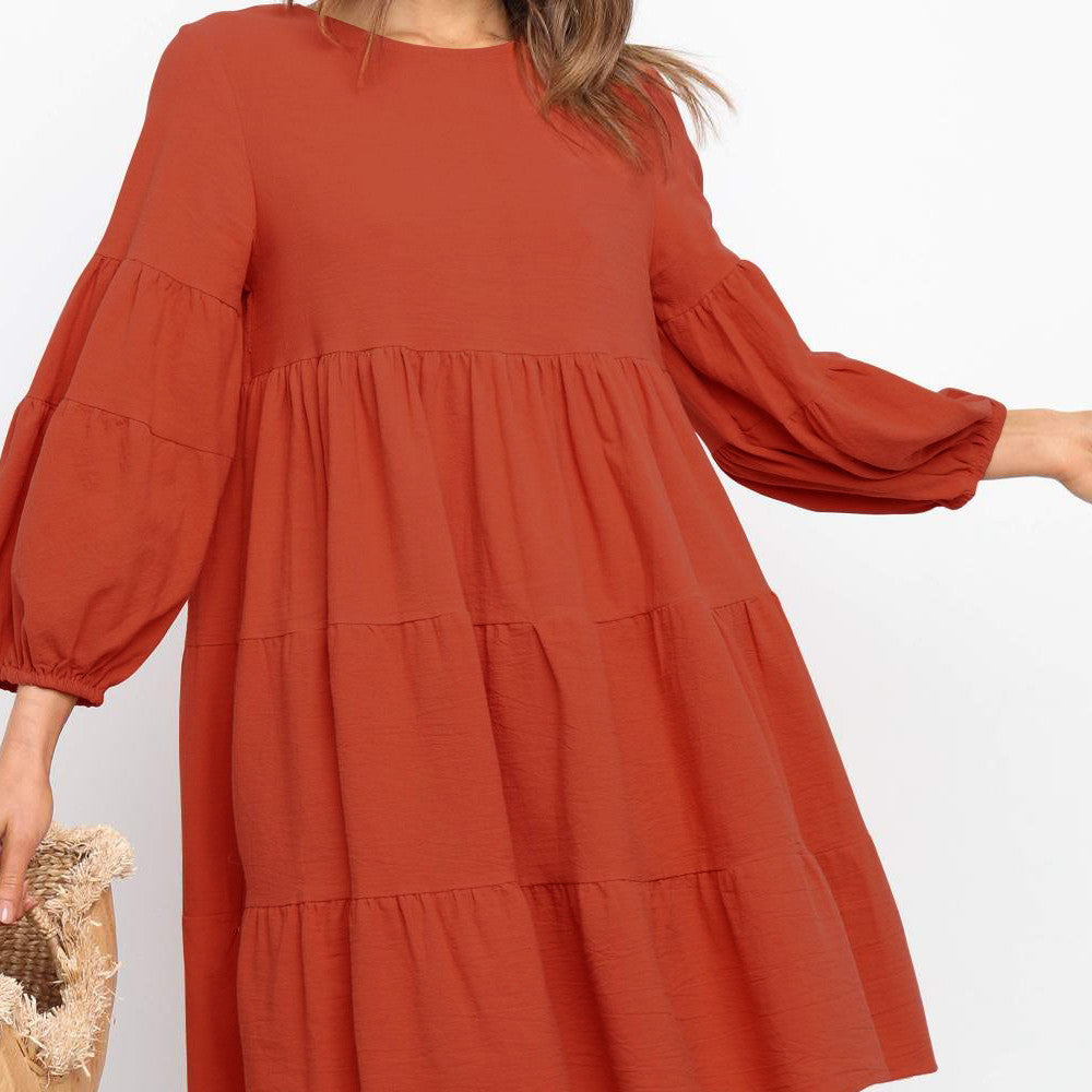 Long Sleeve Patchwork Loose Hem Dress