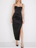 Women's Satin High Slit Pleated Slip Dress