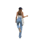 High Waist Wide Leg Trousers Ripped Washed Jeans