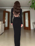 Black Long Sleeve Lace Patchwork Dress