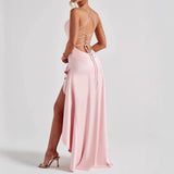 Women's Backless Ruffles Irregular Dress Summer Fashion Evening Party Club Split Suspender Maxi Dresses Clothing