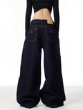 American Retro Wide Leg Dark Blue Jeans