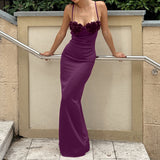 Purple Rose Sexy Chic Elegant Backless Satin Bodycon Slip Dress For Women