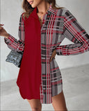 Long Sleeve Printed Patchwork Button Dress Shirt For Women
