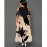 Women's Printed Lace Sleeve Long Patchwork Dress