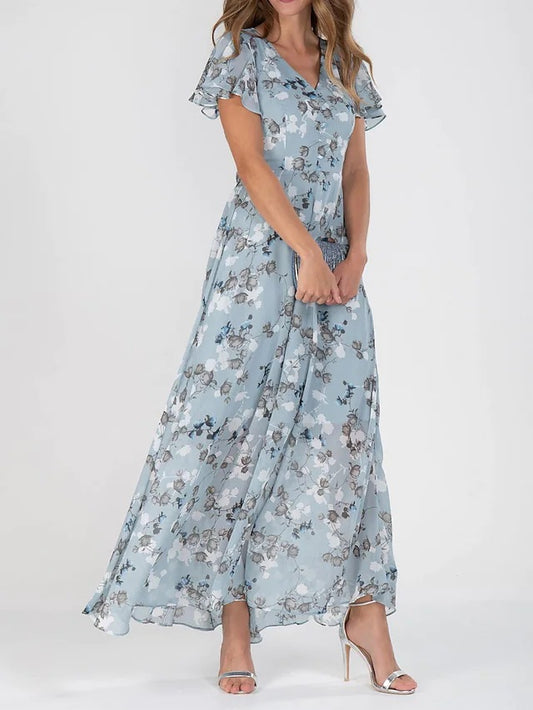Flowers Print Short Sleeve Dress Summer Fashion Ruffle Beach Dresses Women's Clothing