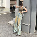 American Retro Mud Yellow Wide Leg Jeans