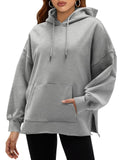 Fisoew Women's Hoodies Oversized Sweatshirts Casual Long Sleeve Side Slit Pullover Tops Fall Winter Outfits With Pocket