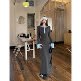Womens Fashionable Slimming Patchwork Long-Sleeve Dress