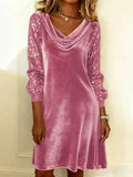 Women's Velvet Sequin Patchwork Long-Sleeve Dress