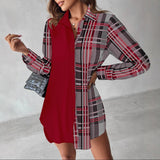 Long Sleeve Printed Patchwork Button Dress Shirt For Women