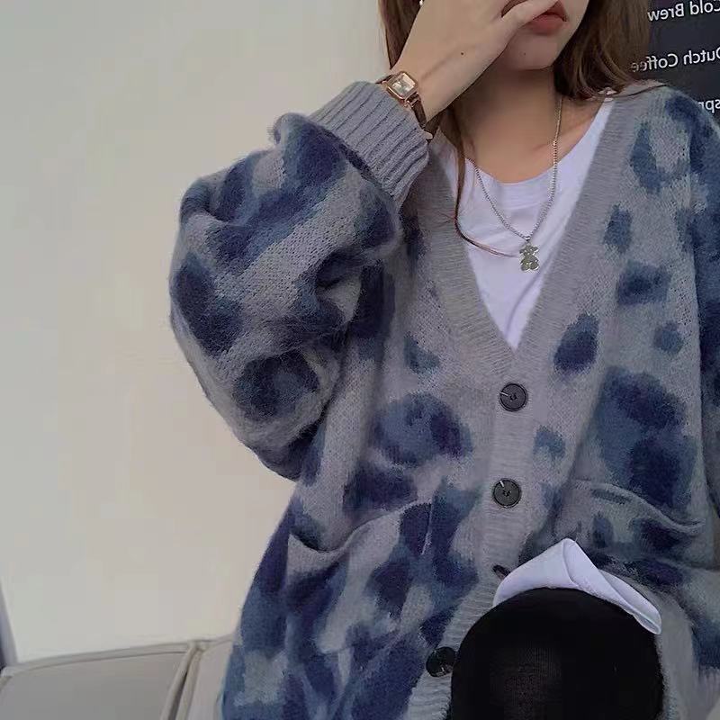 Languid Lazy Wind Sets Sweater Of Leopard Grain Female Autumn And Winter