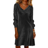 Women's Velvet Sequin Patchwork Long-Sleeve Dress