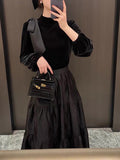 Black Velvet Slimming Patchwork Long Sleeve Temperament Dress